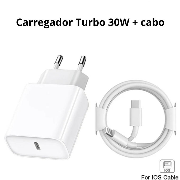 Carregador Turbo 30W + Cabo Usb-C-Lightning